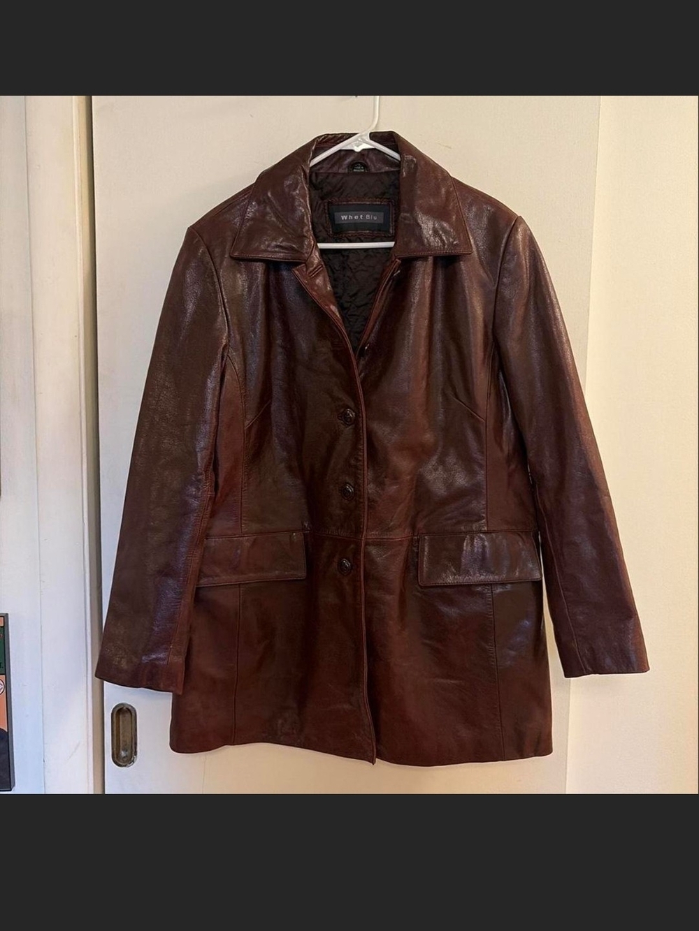 Whet Blu Women's Burgandy Brown Button-Front Leather Coat